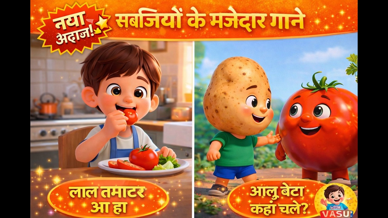 आलू का चाट ठेला 🥔 | नन्हा लाल टमाटर गीत 🍅 | स्वादिष्ट आम का गाना 🥭 | हिंदी वर्णमाला का मज़ा |