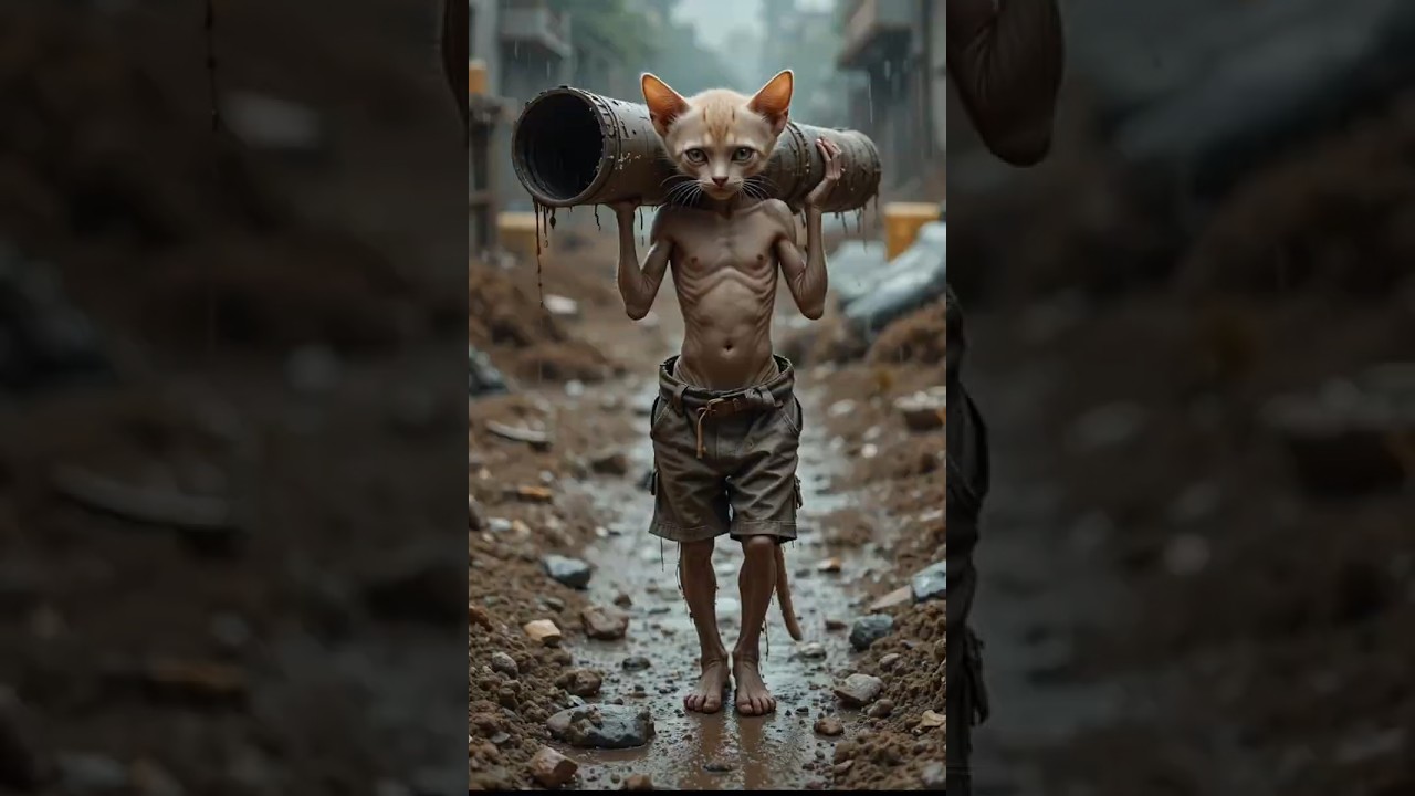 Starving Cat Works Alone on a Construction Site: A Heartbreaking Story #SadCatStory #shorts #cat