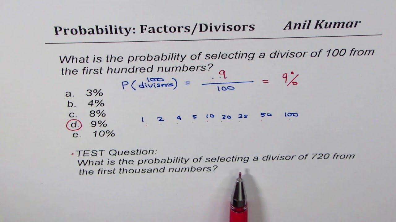 What is the probability of Selecting divisors out of first 1000 numbers