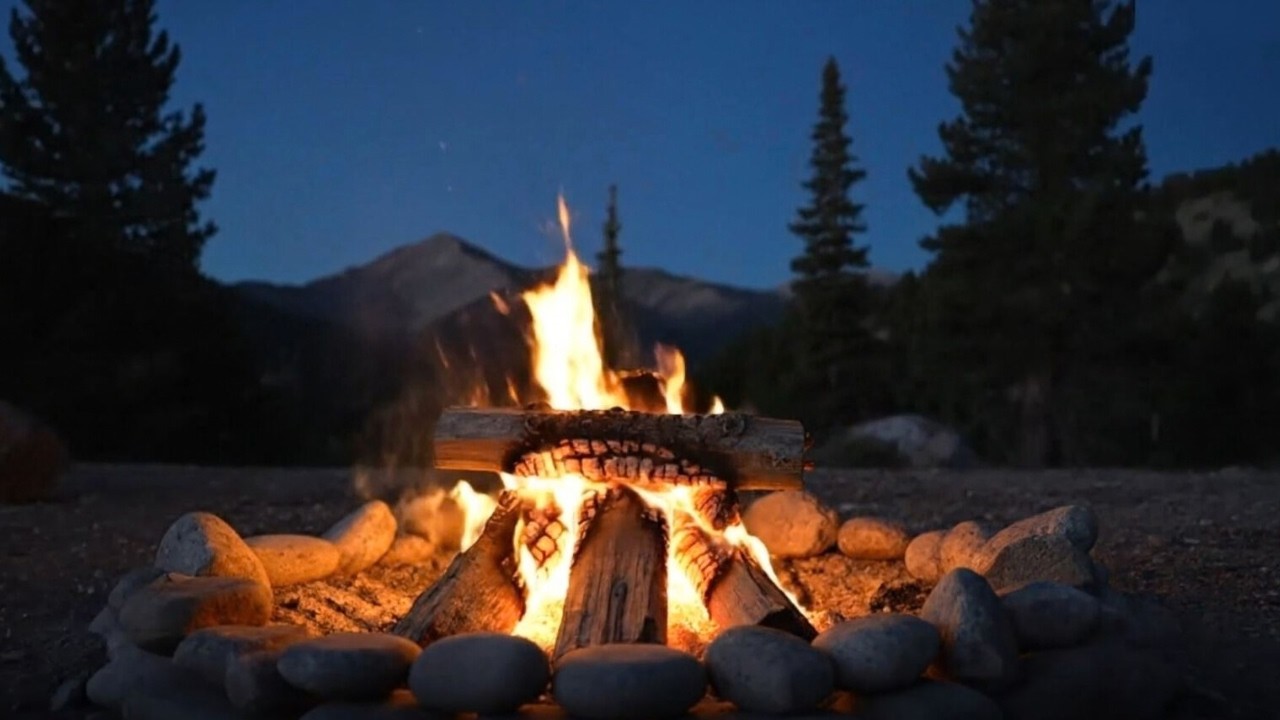Cozy Night Campfire in the Mountains | Relaxing Fire Sounds for Sleep & Calm