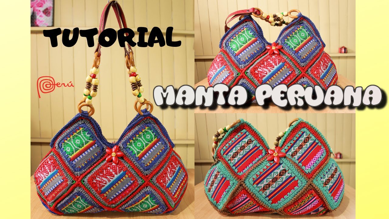 TUTORIAL A CROCHET  DE CARTERA DE 17 PASTILLAS MANTA PERUANA
