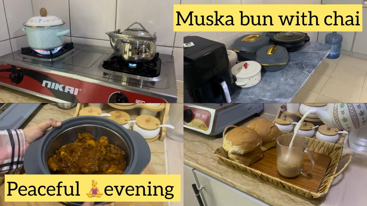 Bun muska with chai and a peaceful evening|chicken curry with neychor|#foodie |@Biteblissbyramsi.a 