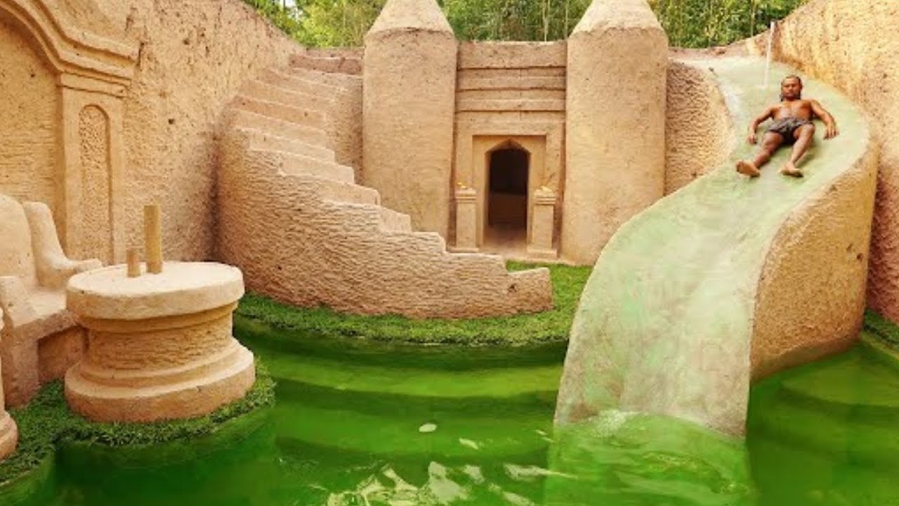 105 Days Building The Most Amazing Underground Water Slide Temple House