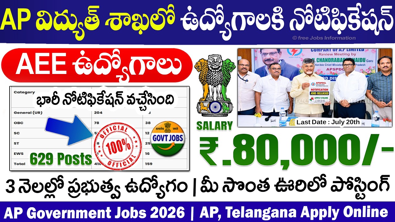 AP విద్యుత్ శాఖల్లో 629 Govt Jobs వచ్చేశాయ్ | APSPDCL AEE Notification 2026|AP AEE Jobs Notification
