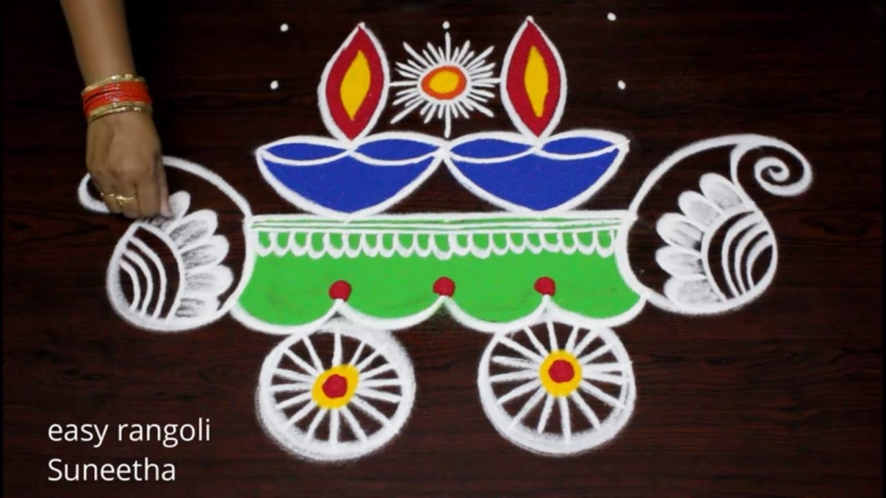 Most Vibrant Sankranthi 2020 ratham muggulu & kolam designs by easy rangoli Suneetha