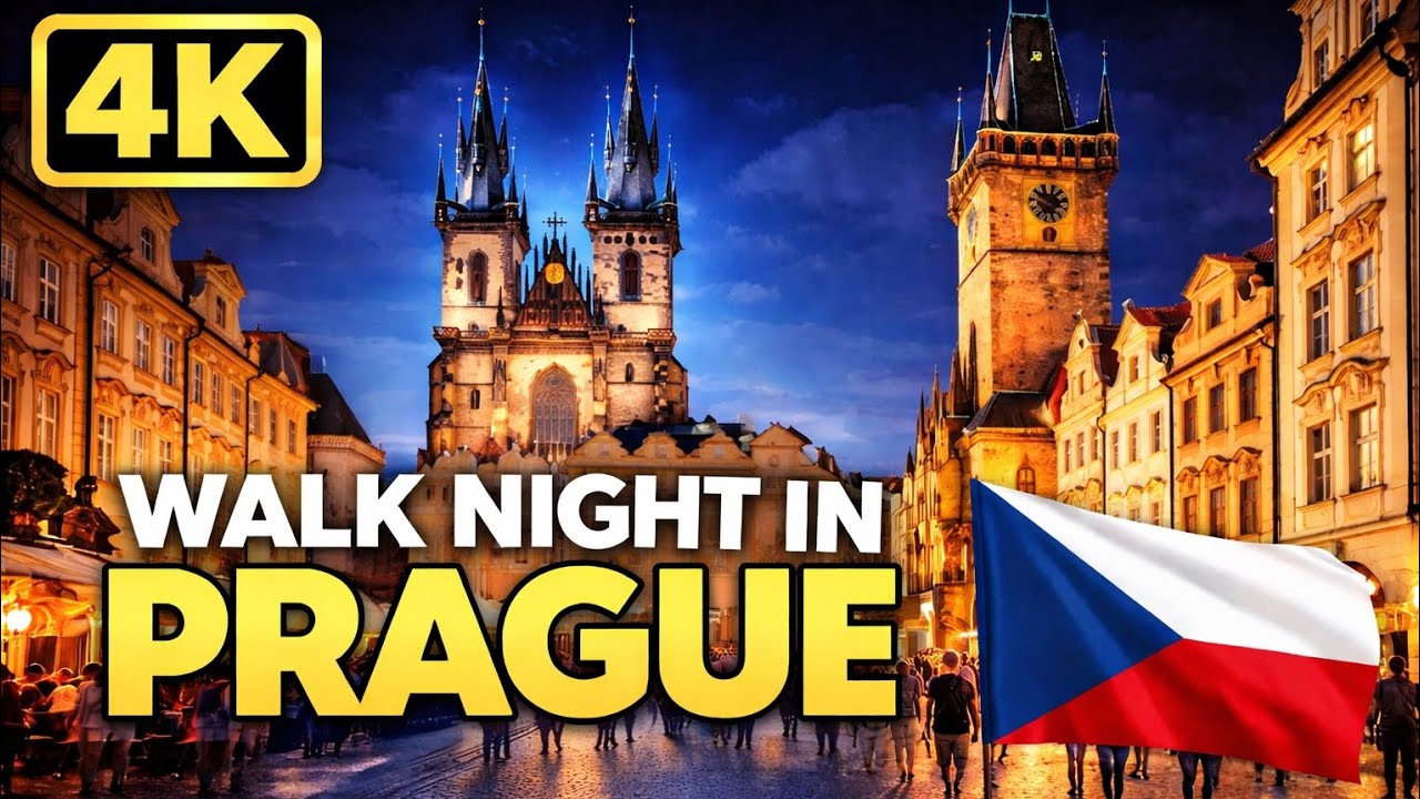 Prague City Centre at Night 🇨🇿✨ | 4K Walking Tour