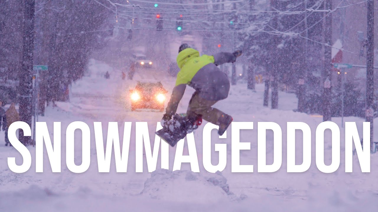 Street Snowboarding in Seattle Snowmageddon