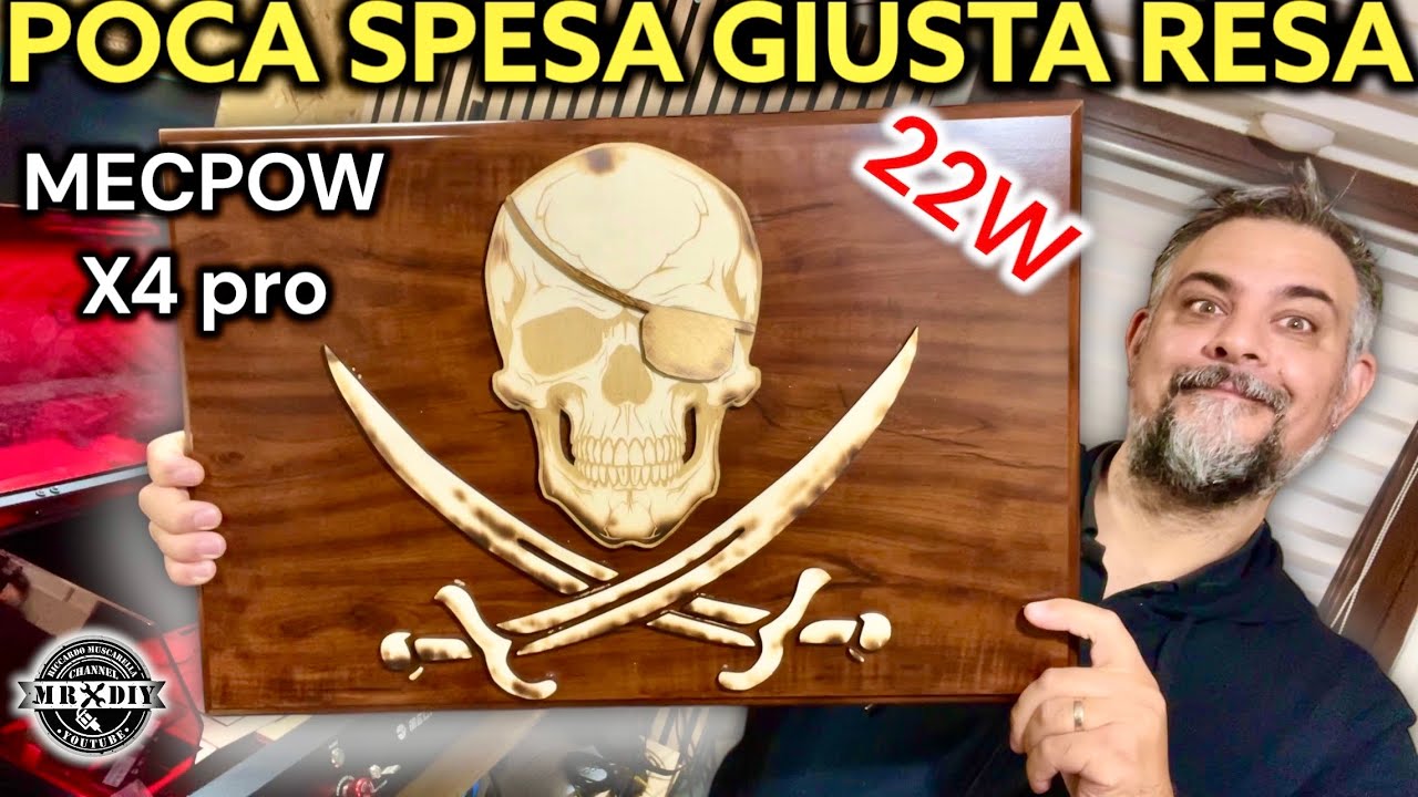 Taglio e incisione laser del legno con incisore laser Mecpow x4 pro 22W. Box aspirafumi, air assist