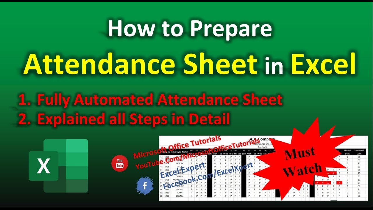 Attendance Sheet in MS Excel | Fully Automated Attendance Sheet Template