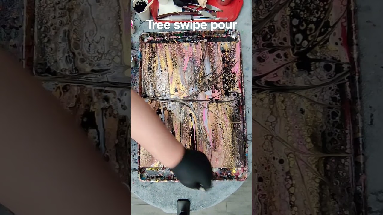 acrylic pour original art. tree swipe pour