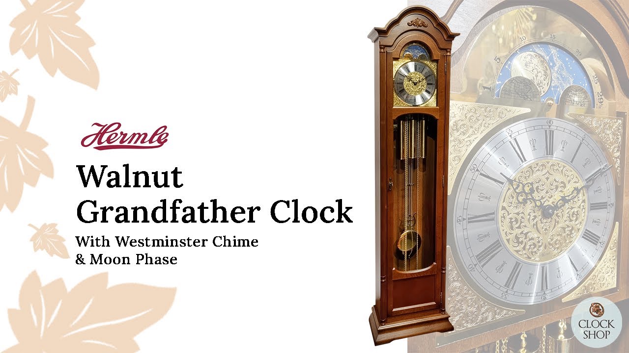 196cm Walnut Grandfather Clock With Westminster Chime & Moon Phase By HERMLE