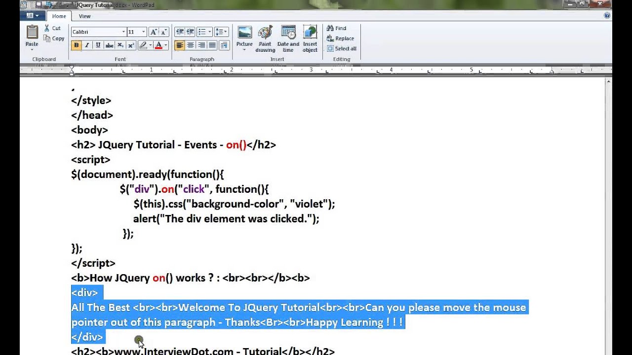 JQUERY EVENTS  ON METHOD DEMO
