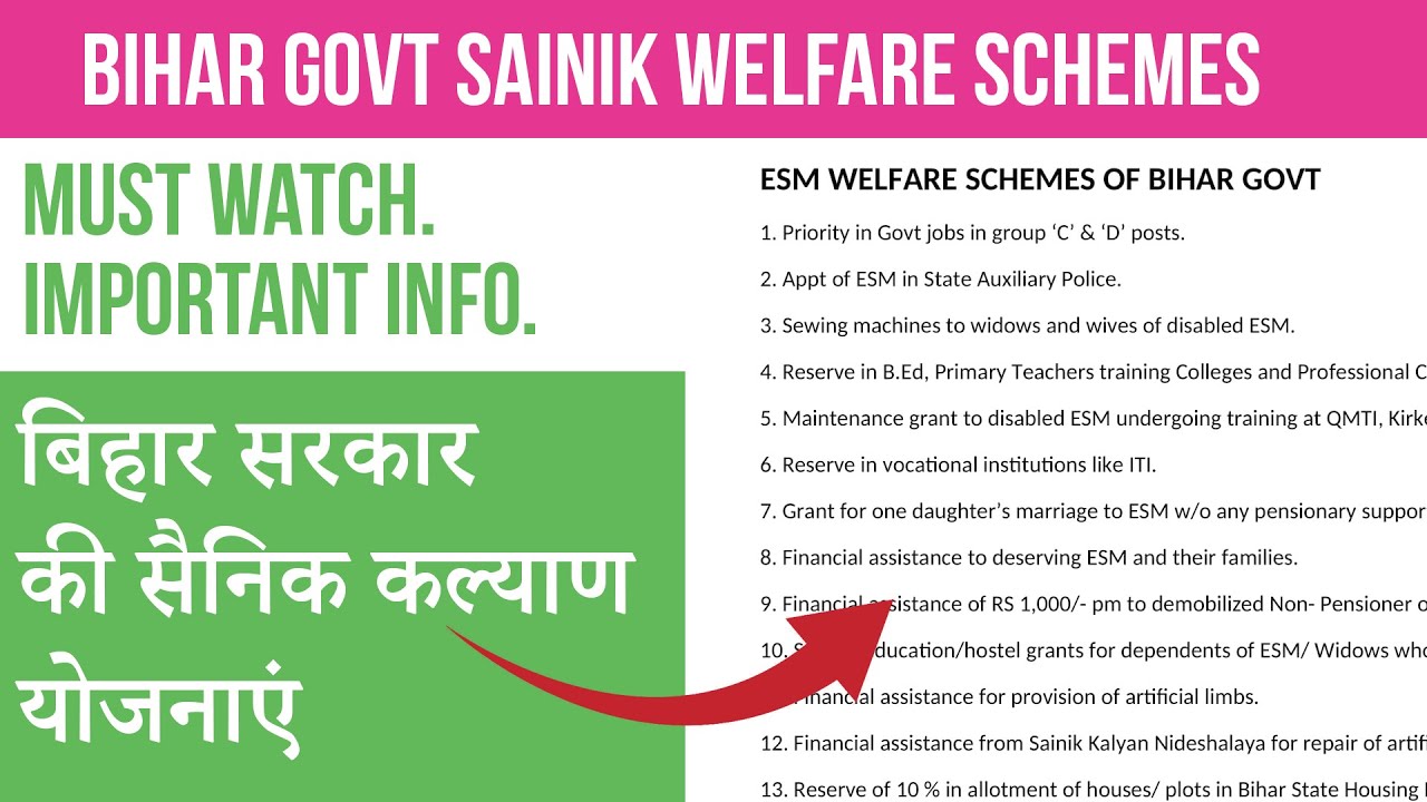 Bihar Govt Sainik Welfare Schemes