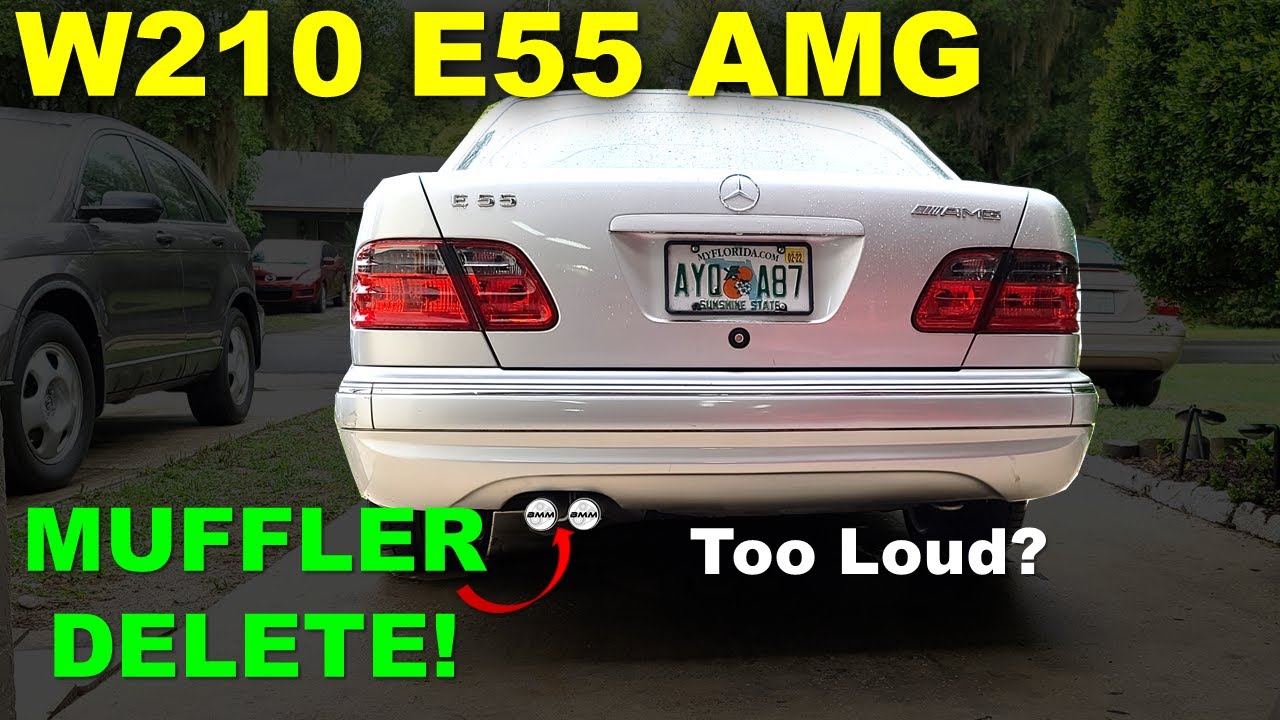 Громкий глушитель и резонатор AMG W210 E55, удаление, установка прямой трубы