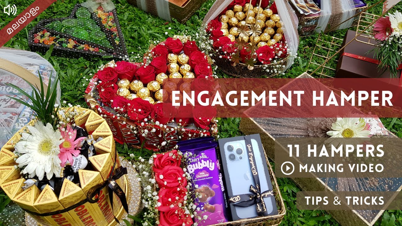ENGAGEMENT HAMPER MAKING | MALAYALAM | CHOCOLATE TOWER HAMPER | FERRERO HEART HAMPER | GIFT | DIY |