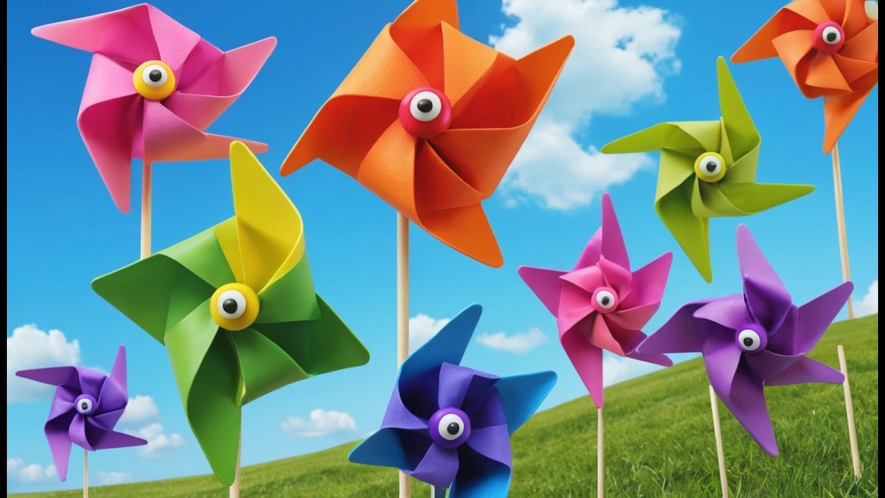 Nine Little Toy Pinwheels Twirl Twirl Twirl | Learning Colors & Wind Science Song