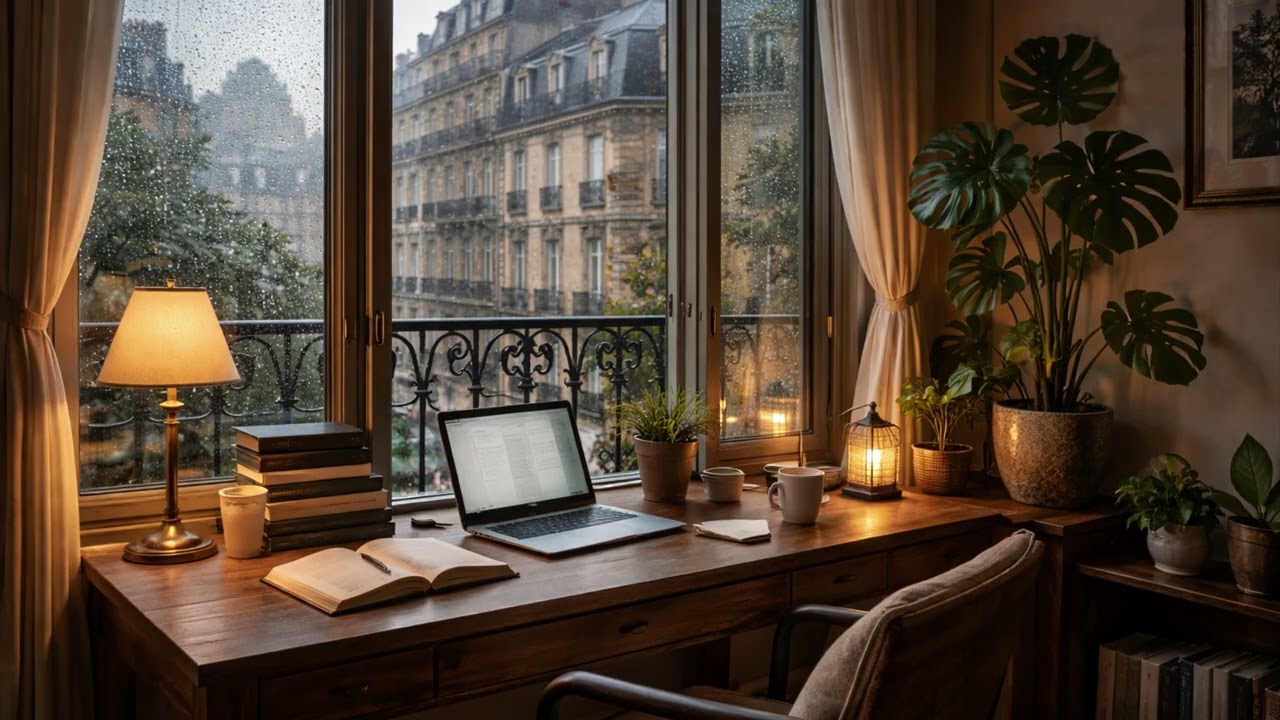 Gentle Rain 🌧️ | Cozy European Study Room for Focus & Calm (3 Hours)