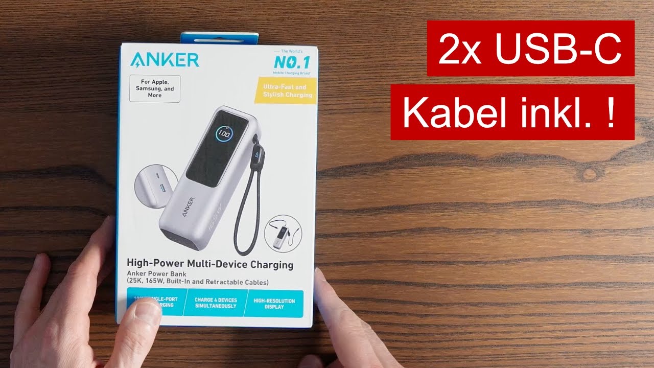 Neue Anker Powerbank mit 165 Watt – Laptop Powerbank mit integriertem USB-C-Kabel!