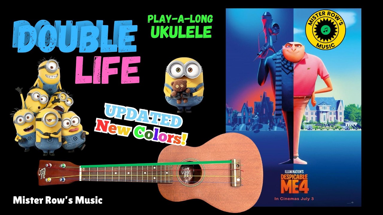 DOUBLE LIFE | PLAY-A-LONG Ukulele | Despicable Me 4 | G C E A open string playing