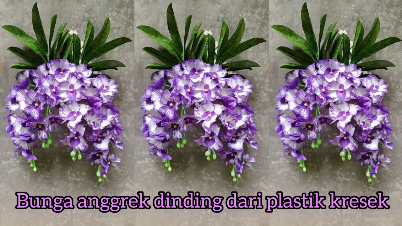Bunga anggrek dinding warna ungu dari plastik kresek