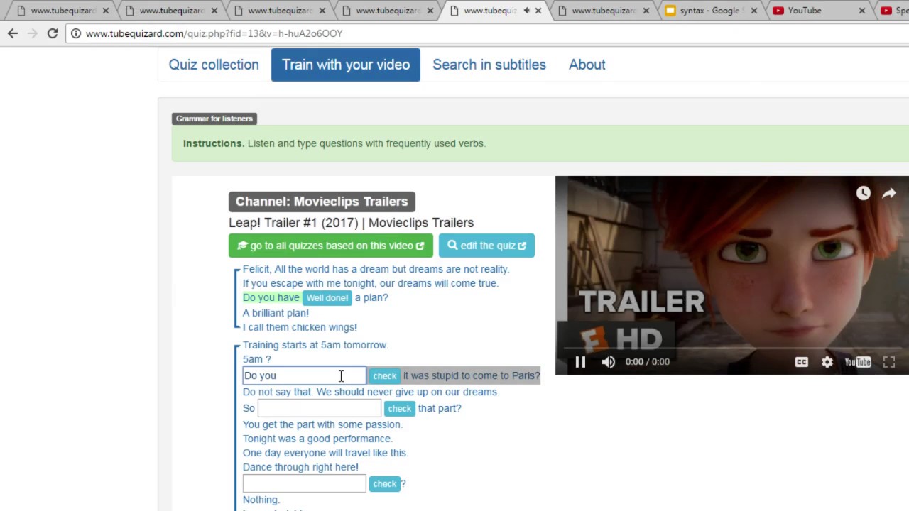 Creating listening decoding quizzes using TubeQuizard