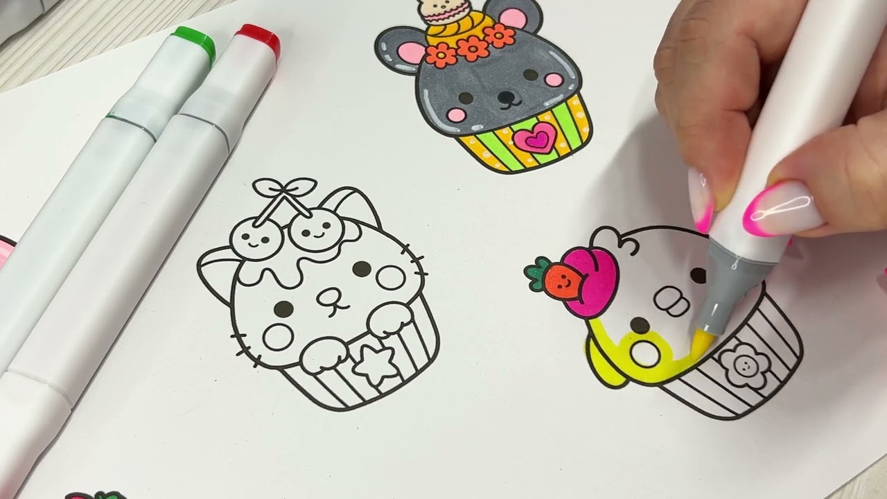 Which cupcake is your favorite? 💛 Cute Cupcake Coloring Compilation 🧁✨ #cupcakecoloring #kawaiiart