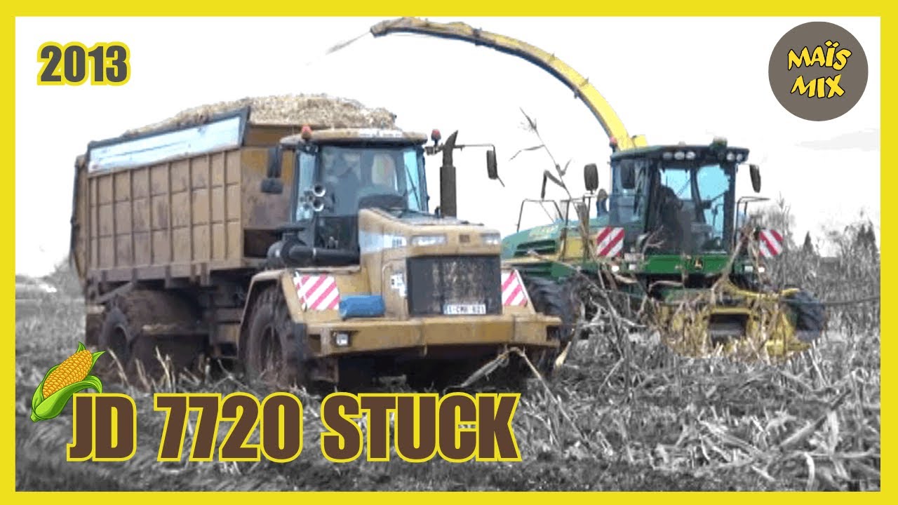 Maïs 2013 | Terra Gator 3104 | Dewulf R7000T | JD 7720 vastgereden | JD 7780 met dubbellucht | stuck