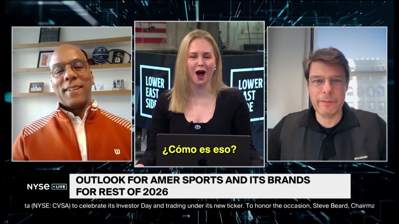 Los ejecutivos de Amer Sports, Andrew Page y Guillaume Meyzenq, analizan los resultados financieros