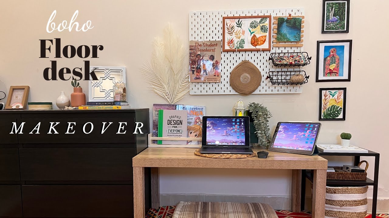 Aesthetic Desk Makeover 🌱| Floor Desk Setup| Neutral Wooden Desk Makeover| Neutral Boho Desk Area
