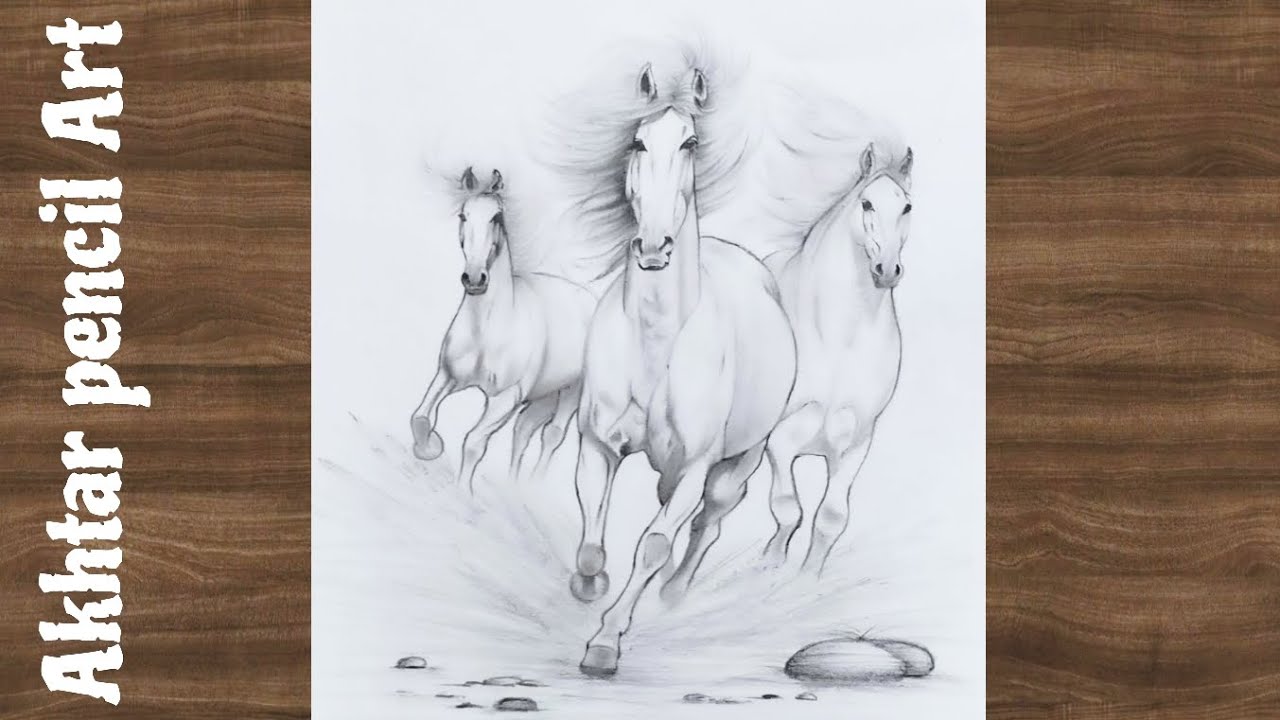 Running Horse Drawing Easy Step By Step , How To Draw Three Horse Drawing , Animals Drawing Tutorial