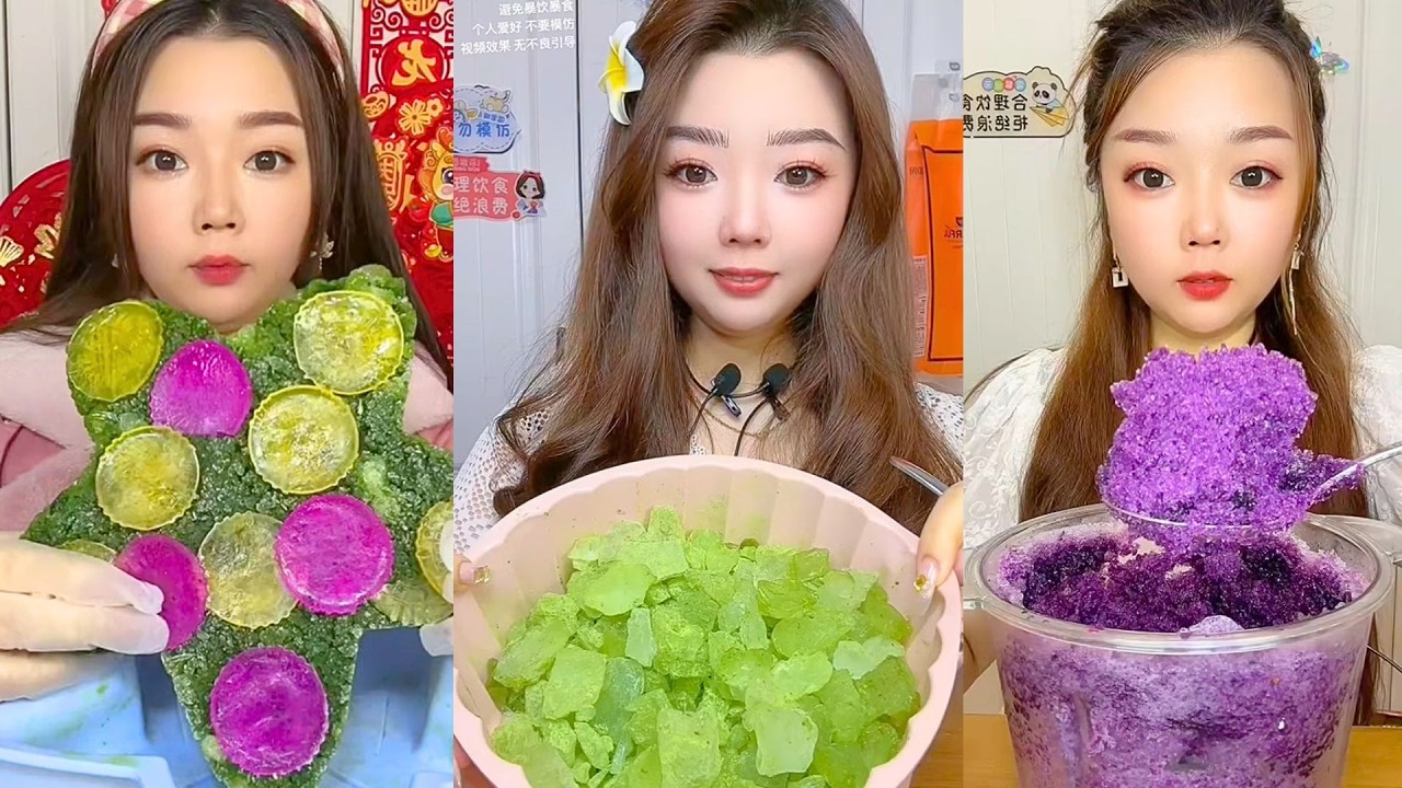 Bright Frozen Ice Desserts With Crunchy Colorful ASMR