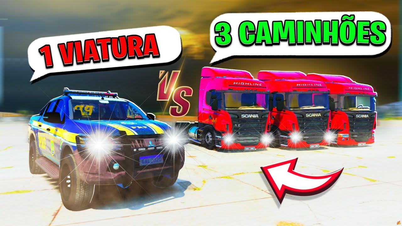 UMA VIATURA VS 3 CAMINHÕES ROUBADOS NO GTA 5