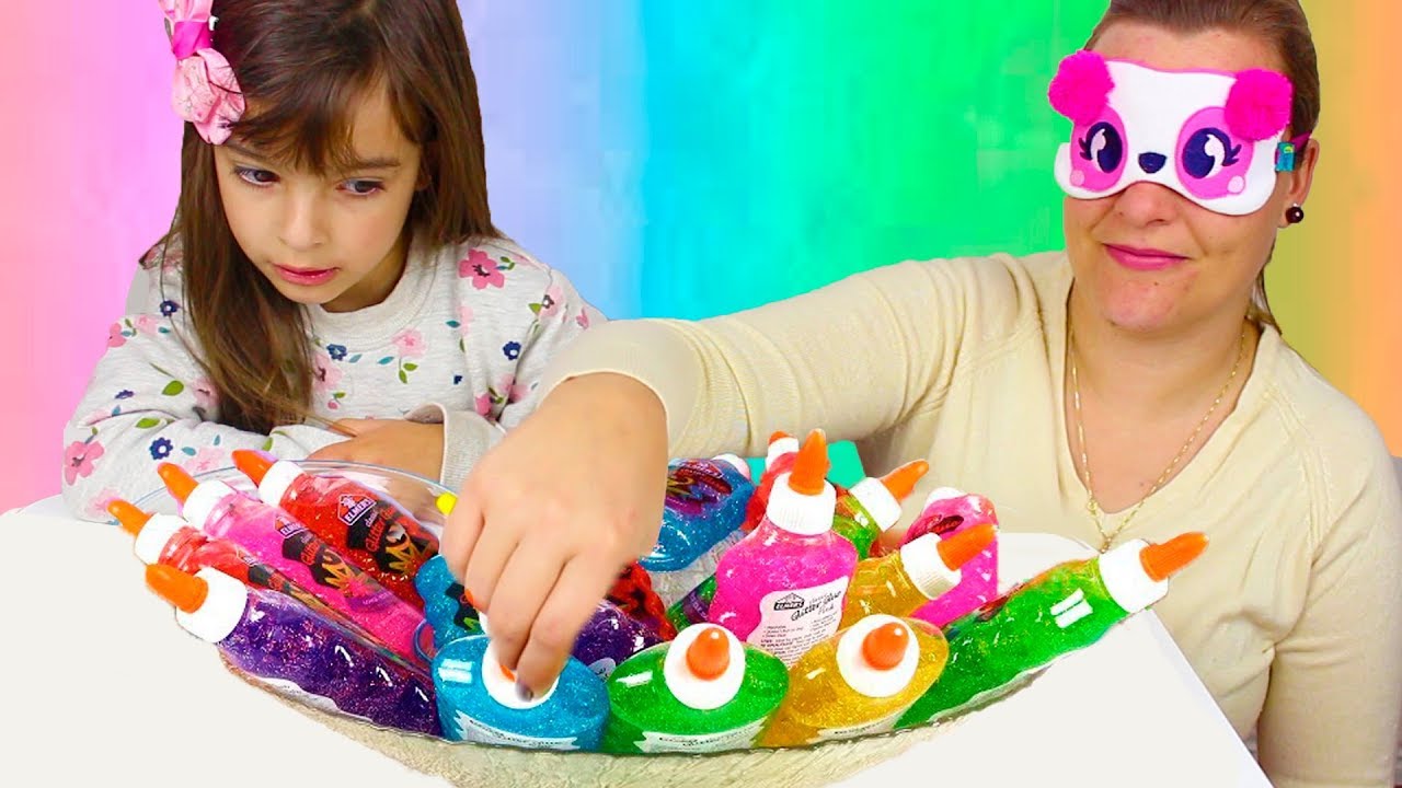 DESAFIO DO SLIME COM 3 CORES DE COLA GLITTER  - Jéssica Godar e Laurinha e Helena