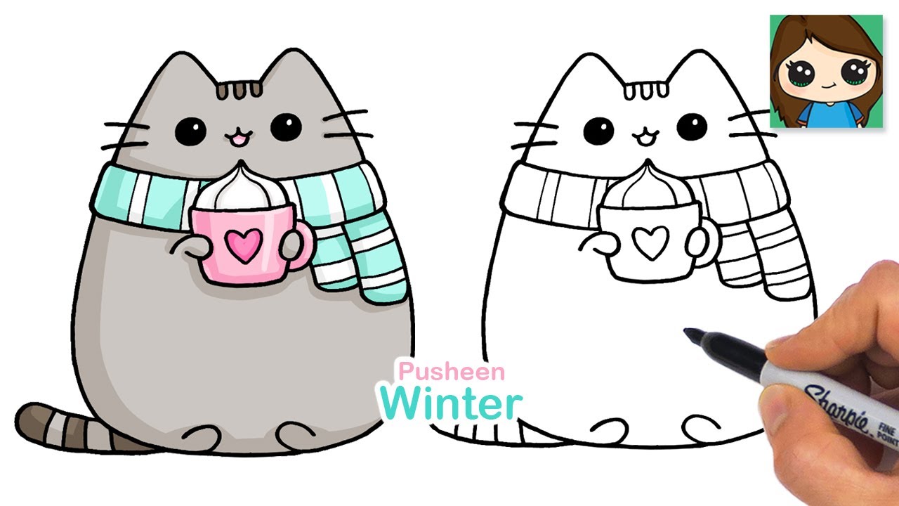 How to Draw Pusheen Winter Holiday Cat