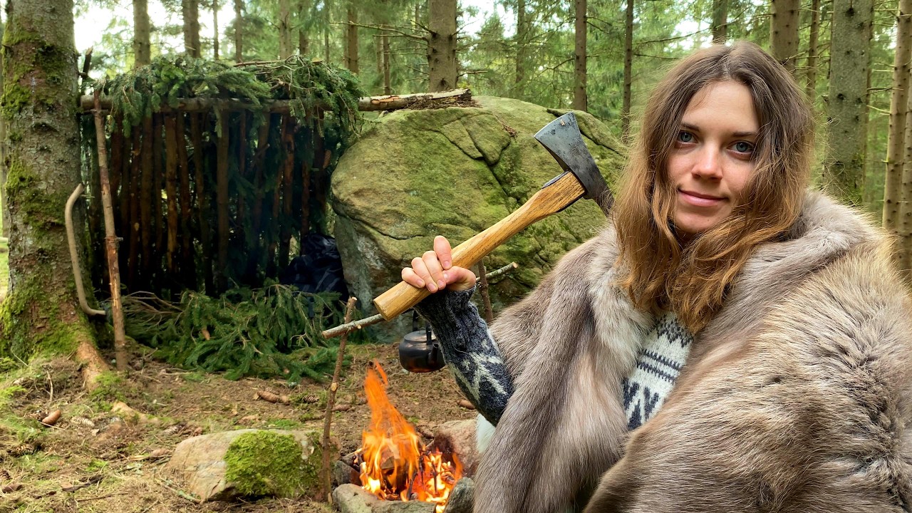 Bushcraft Girl Alone - No Food, No Tent, No Sleeping bag, ASMR