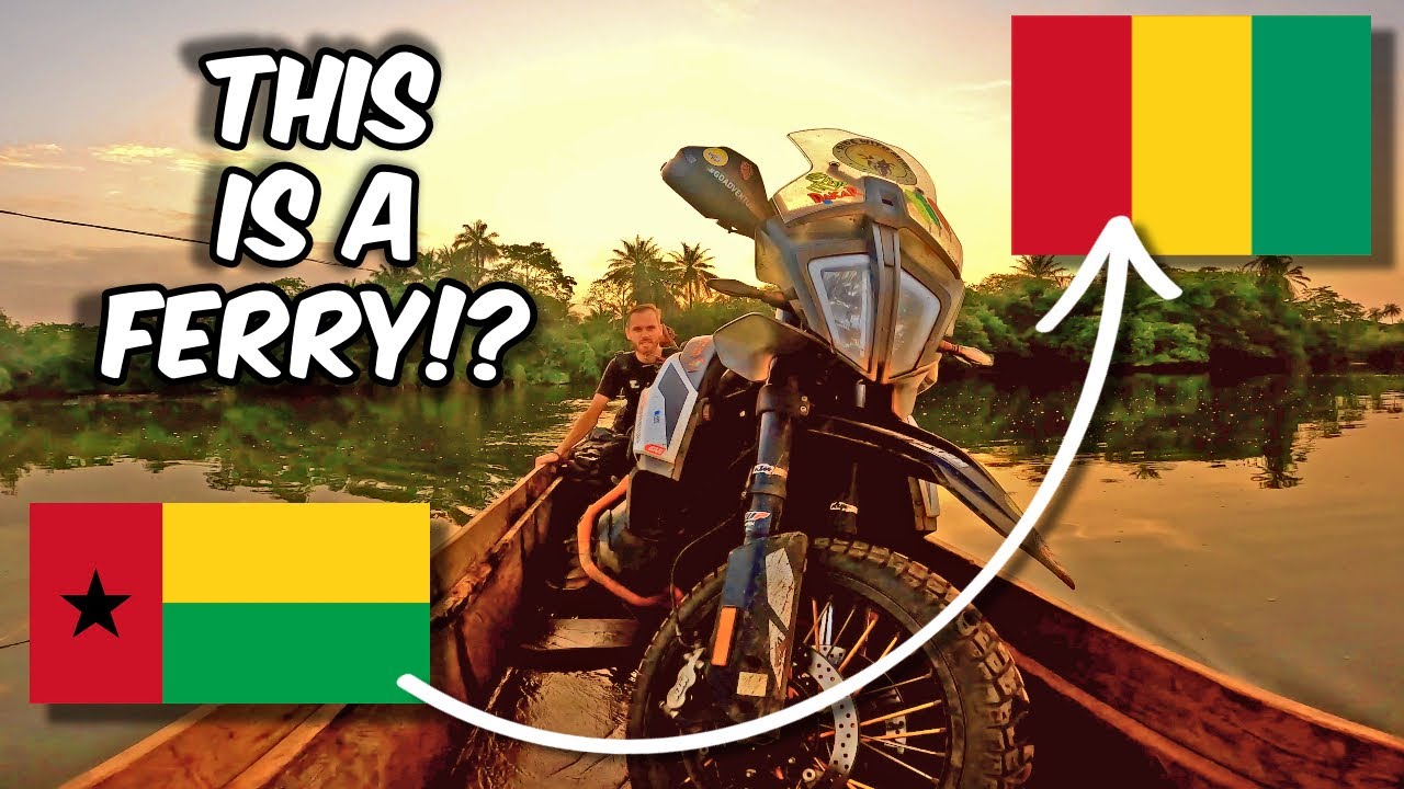 Small Wooden Boat to cross a river with motorcycle - Guinea Bissau to Conakry [Africa Day 24]