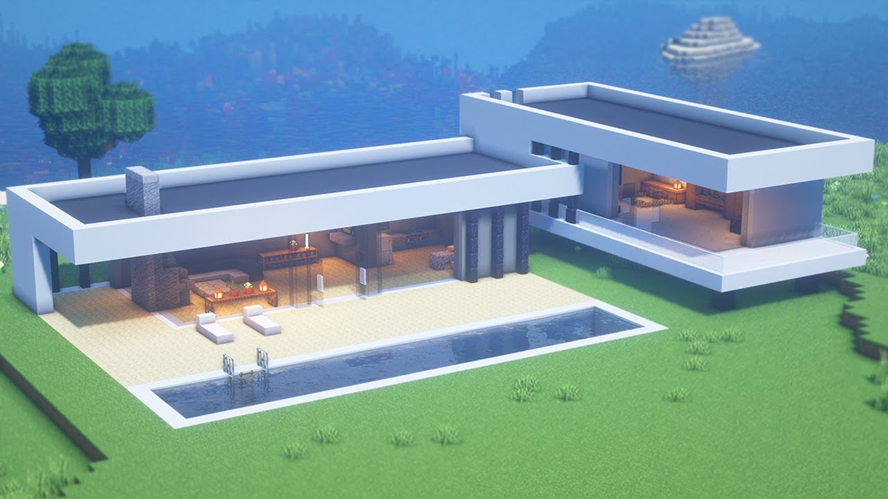 [ 마인크래프트 건축 강좌 ] 수영장과 모던하우스 🏡