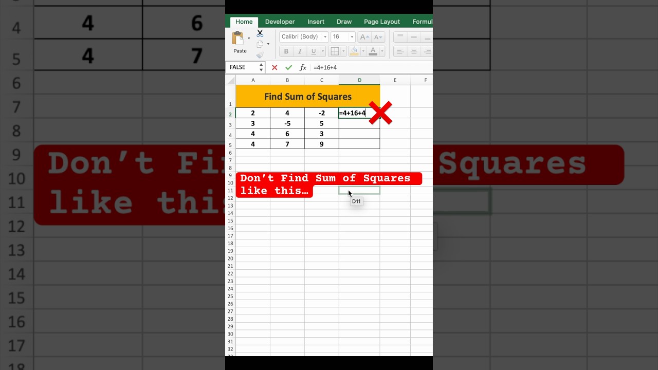 Excel SUMSQ Function: Find Sum of Square Excel Interview Questions #excel #shorts #exceltutorial