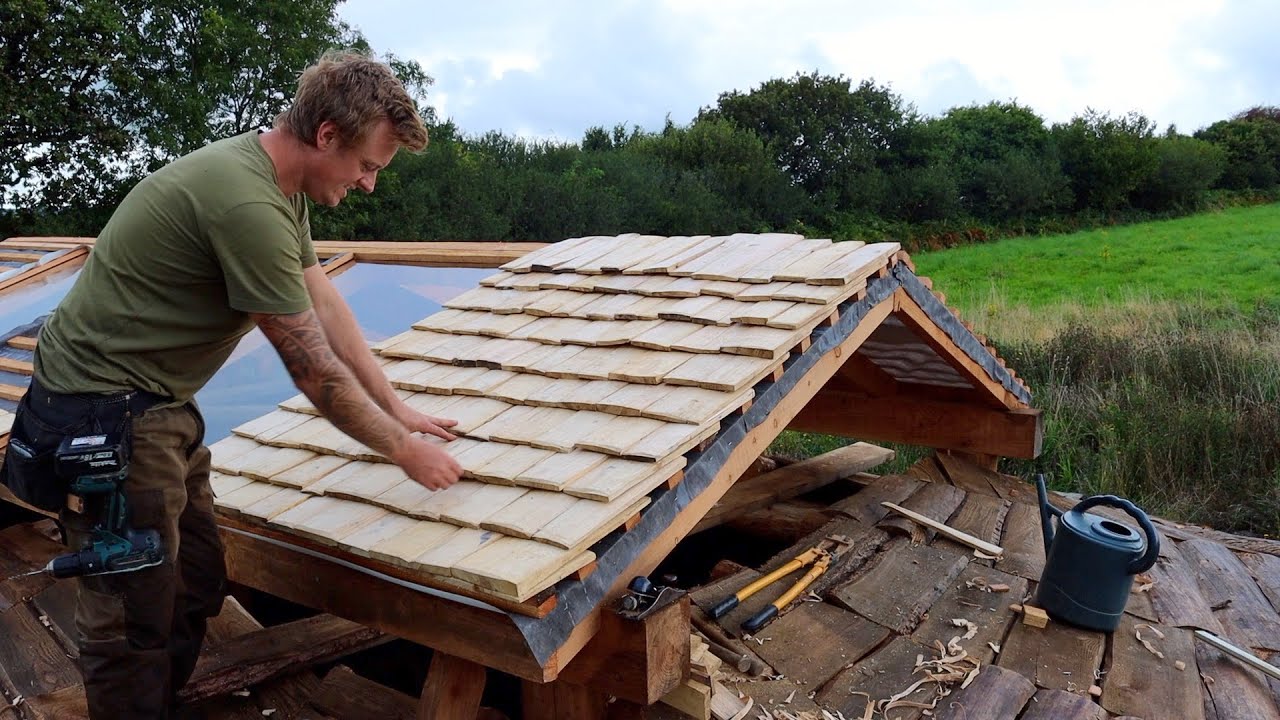 Off Grid Earthbag Workshop Part 70 Hand Split Wooden Roof Shingles