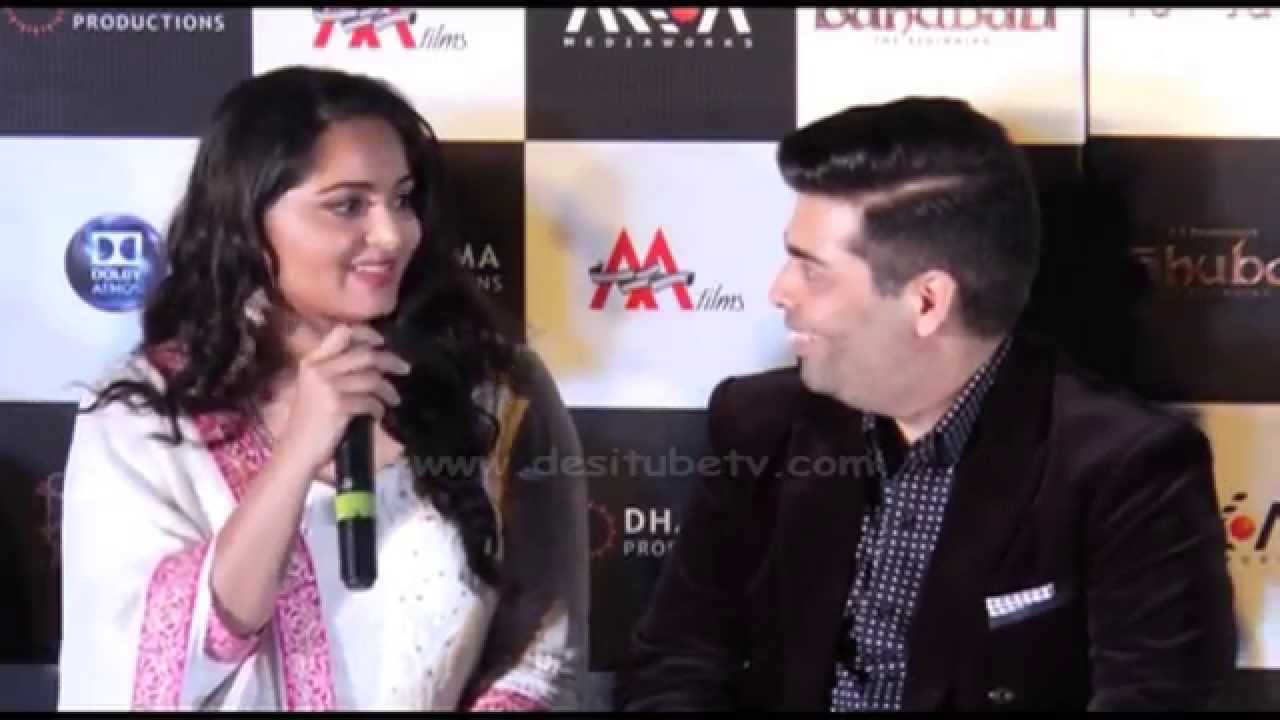 Controversial Anushka Shetty With Karan Johar At The Trailer Launch Of 'Baahubali-The Beginning'