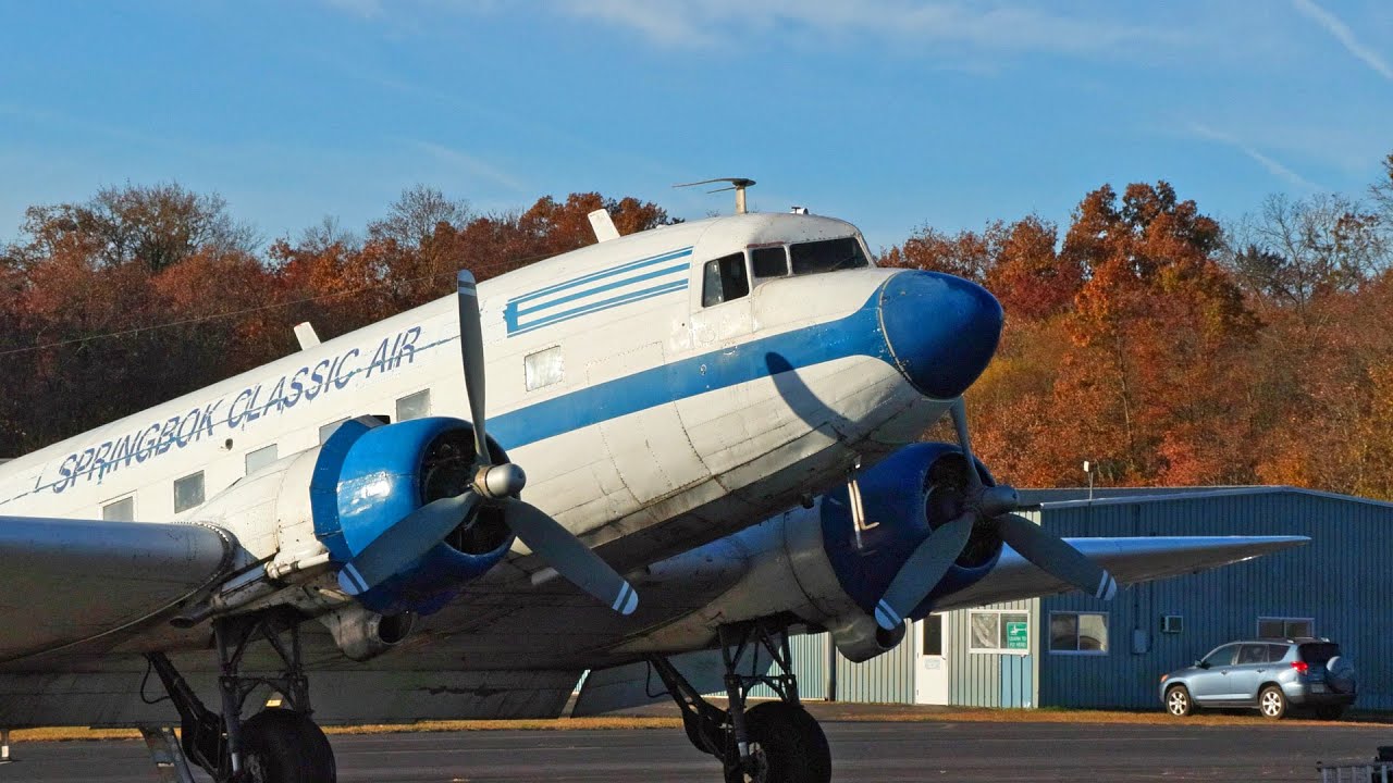 Smiling DC-3 Startup and Takeoff at Princeton Airport