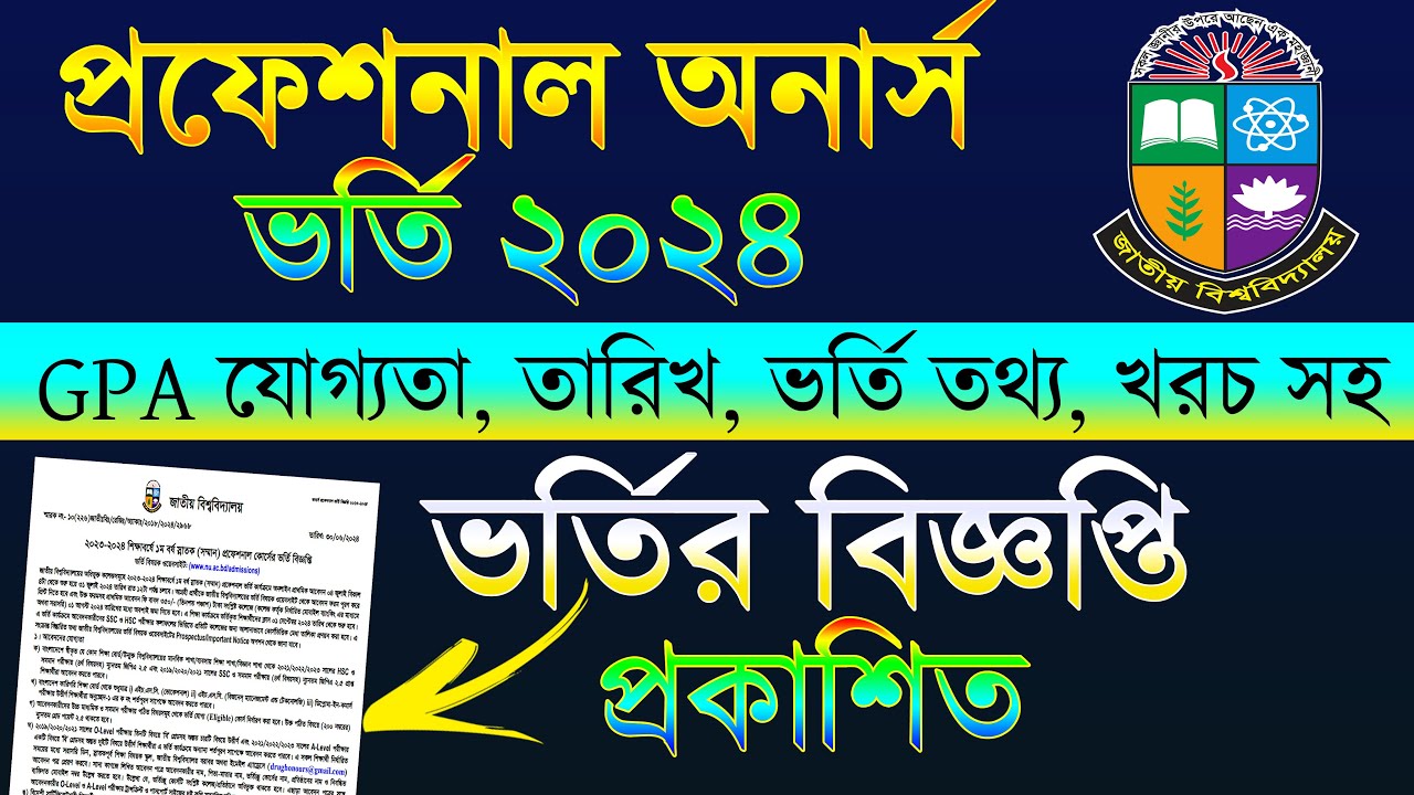 NU প্রফেশনাল অনার্স ভর্তি ২০২৪ - বিজ্ঞপ্তি প্রকাশ। Professional Honours Admission Circular 2024