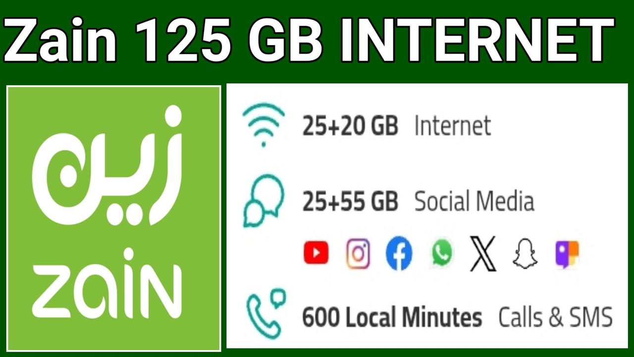 Zain Sim 125 GB Internet plan Monthly | Zain 80GB Socal Media Package | Zain 600 Local Minutes 