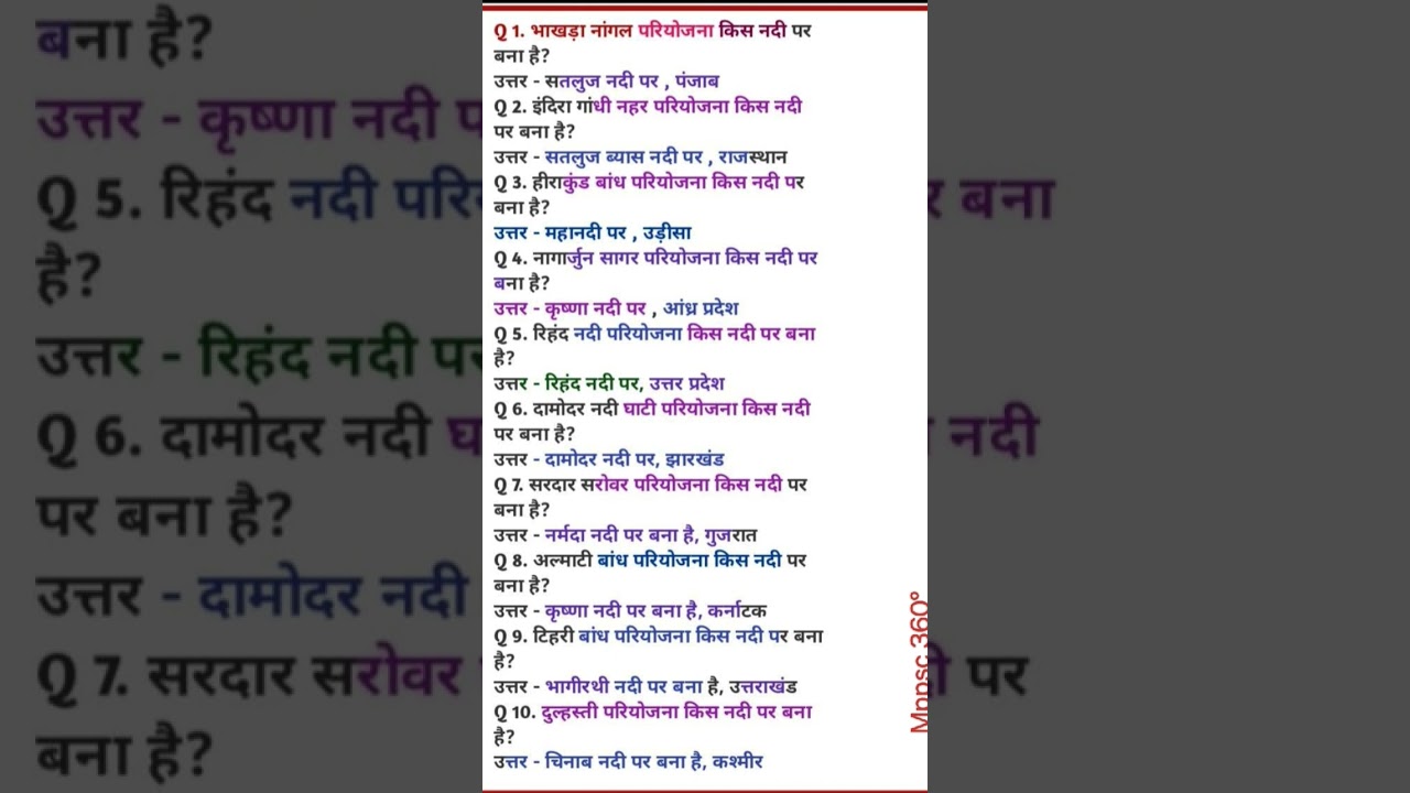 General Knowledge #indianriverdam Important one liner #upsc #gk #competitiveexams #gkquestions