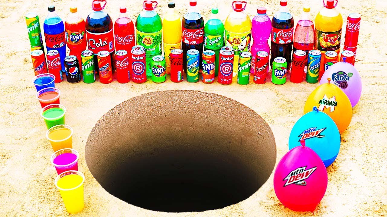 Balloons of Mtn Dew, Coca Cola, Mrinda, Sprite, Fanta, Pepsi vs Mentos Underground