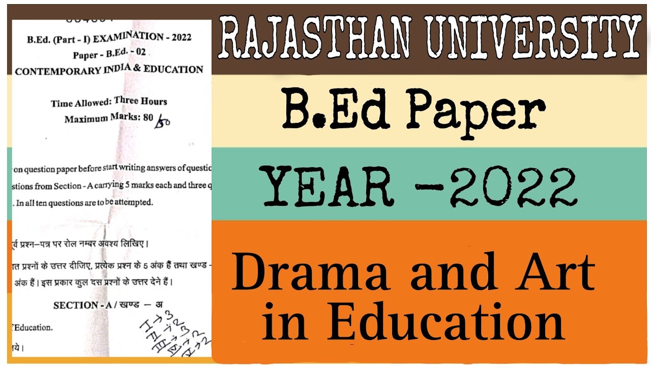 B.ed previous year question paper 2022 Rajasthan University (ru) bed part 1st
