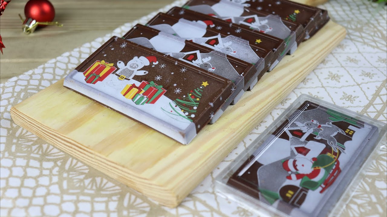 LINDOS TABLETINHOS DE CHOCOLATE UTILIZANDO A FORMA DECORATIVA TABLETE NATAL - STALDEN DECOR