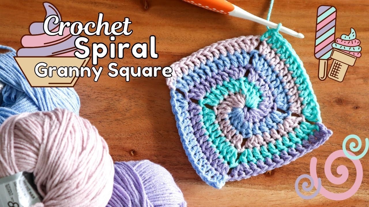 Crochet Spiral Granny Square 🍦 4 colors! lays flat! 😍