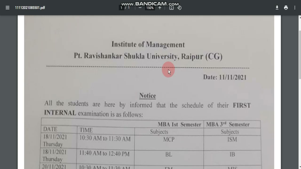 PRSU RAIPUR MBA Internal Exam TIme Table Exam date #prsu_update #prsu_raipur