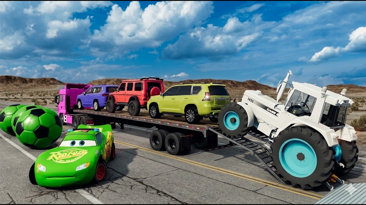 Flatbed Truck Mcqueen | Transportation with Truck - Pothole vs Car #004 - BeamNG.Drive